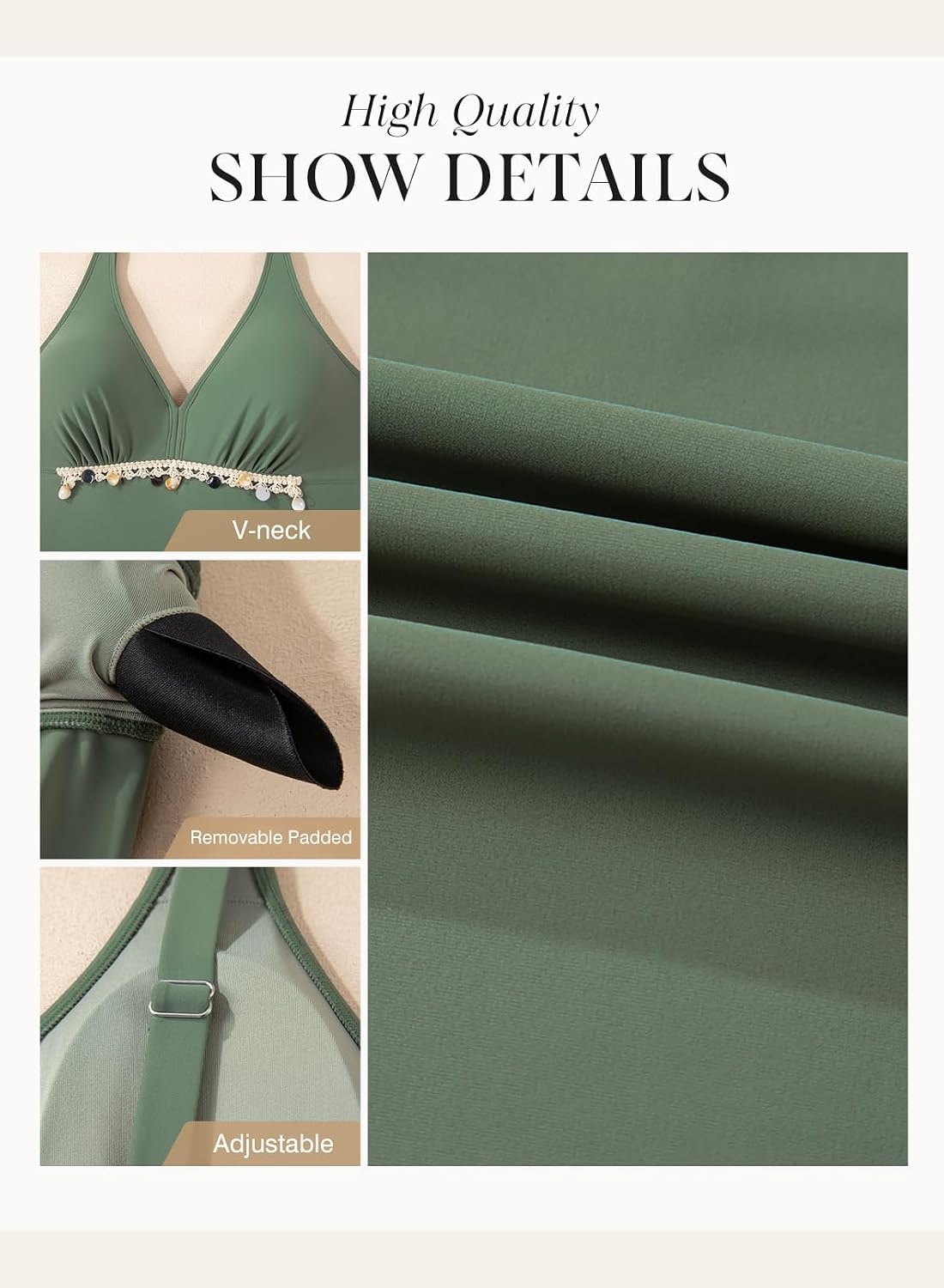 image:imageDokotoo Tankini Swimsuits for Women V Neck Tummy Control Two Piece Bathing Suit with High Waisted Bottom SwimwearGreen