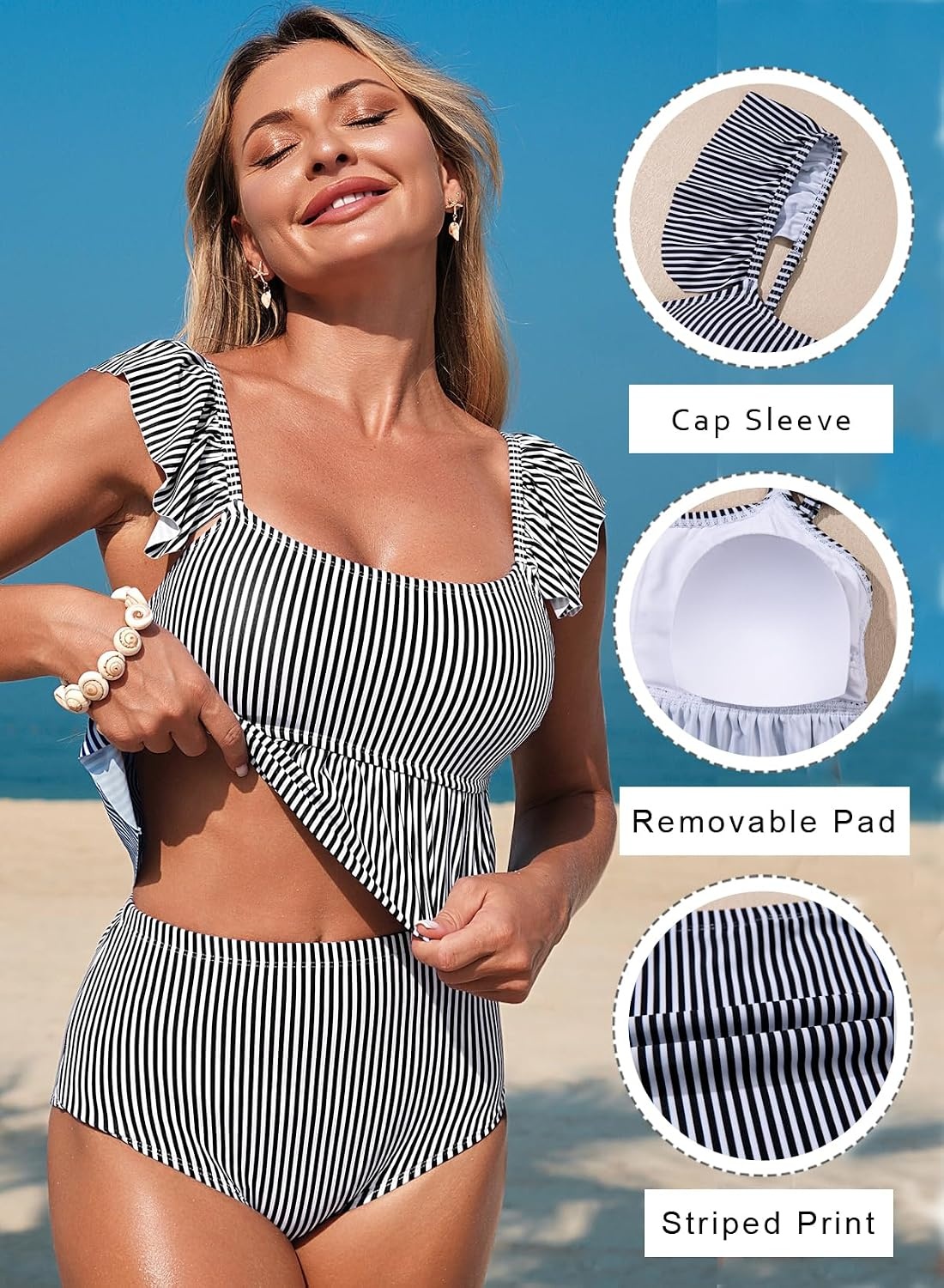 image:imageDokotoo Two Piece Tankini Swimsuits for Women 2026 Modest Bathing SuitsBlack Stripe