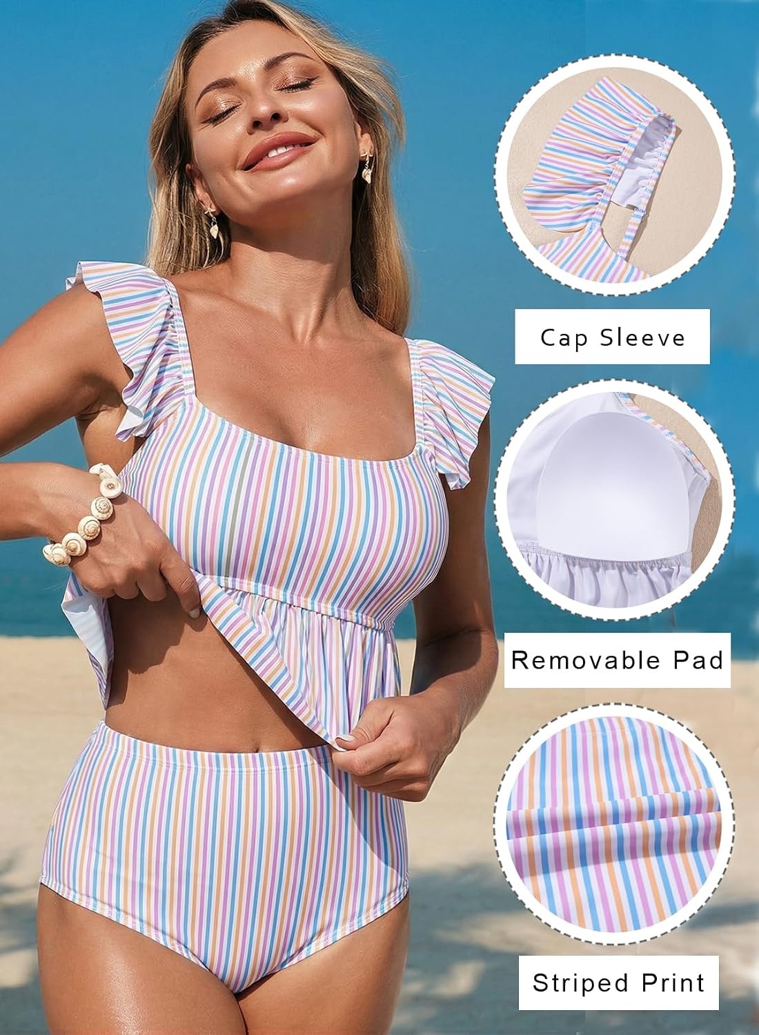 image:imageDokotoo Two Piece Tankini Swimsuits for Women 2026 Modest Bathing SuitsPink Stripe