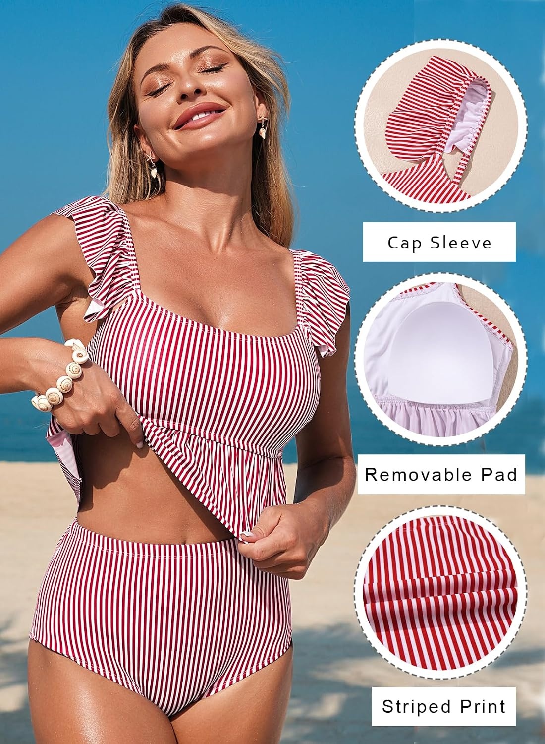 image:imageDokotoo Two Piece Tankini Swimsuits for Women 2026 Modest Bathing SuitsRed Stripe