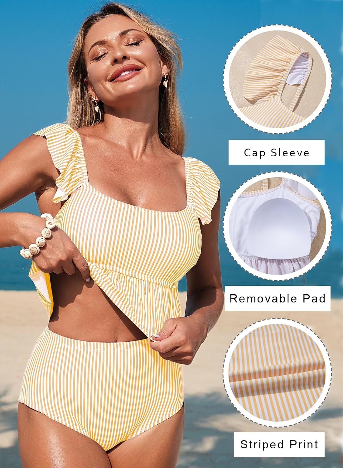 image:imageDokotoo Two Piece Tankini Swimsuits for Women 2026 Modest Bathing SuitsYellow Stripe
