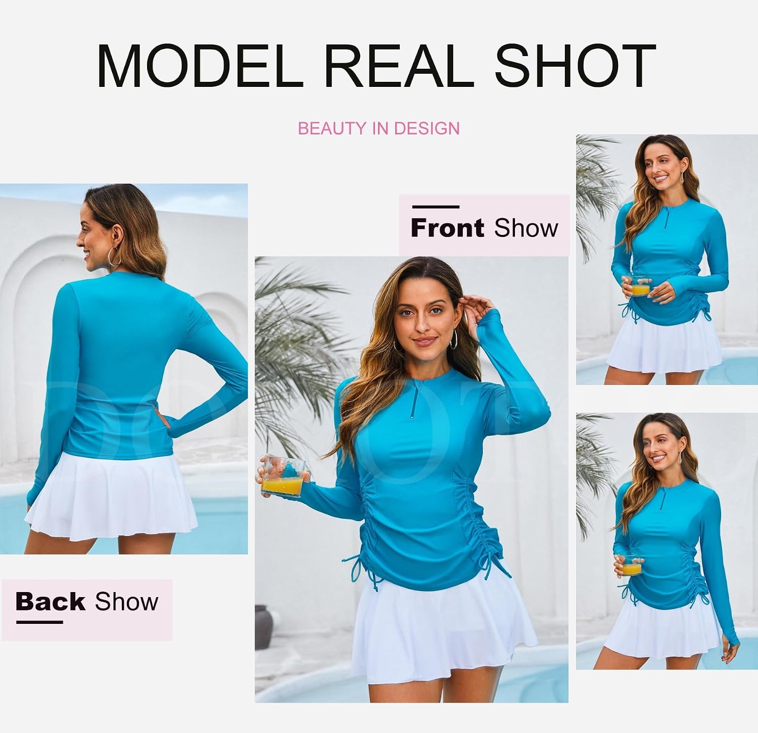 image:imageDokotoo Women Rash Guard Long Sleeve Swim Shirts UPF 50 Sun Protection Swimsuit Top Bathing Suit No BottomLight Blue