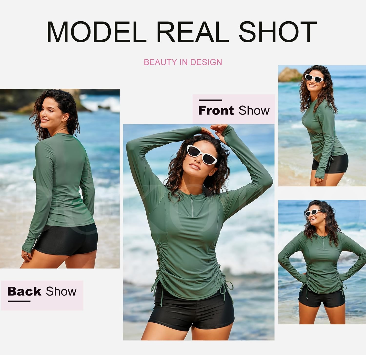 image:imageDokotoo Women Rash Guard Long Sleeve Swim Shirts UPF 50 Sun Protection Swimsuit Top Bathing Suit No BottomMist Green