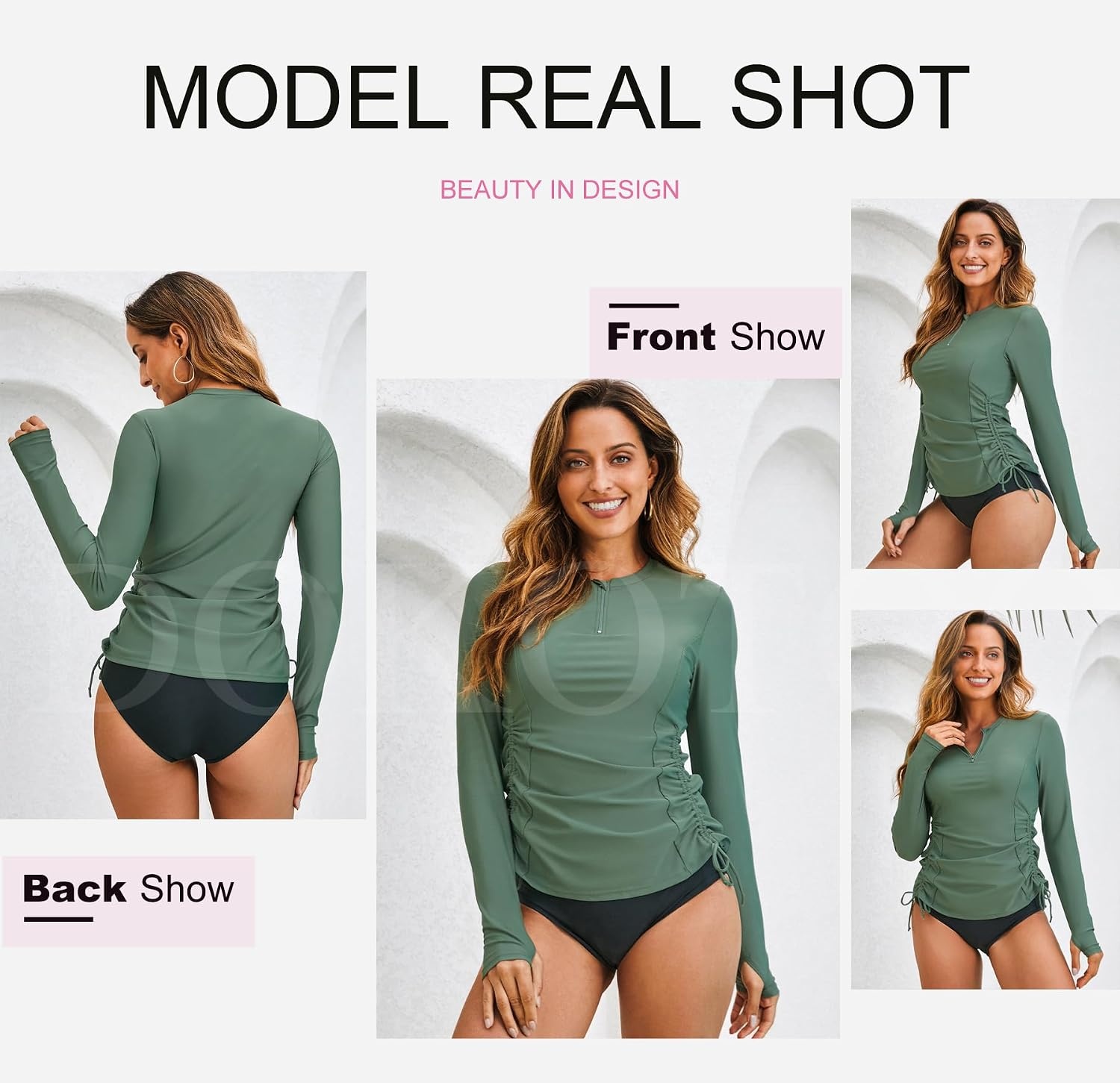 image:imageDokotoo Women Rash Guard Long Sleeve Swim Shirts UPF 50 Sun Protection Swimsuit Top Bathing Suit No BottomMist Green