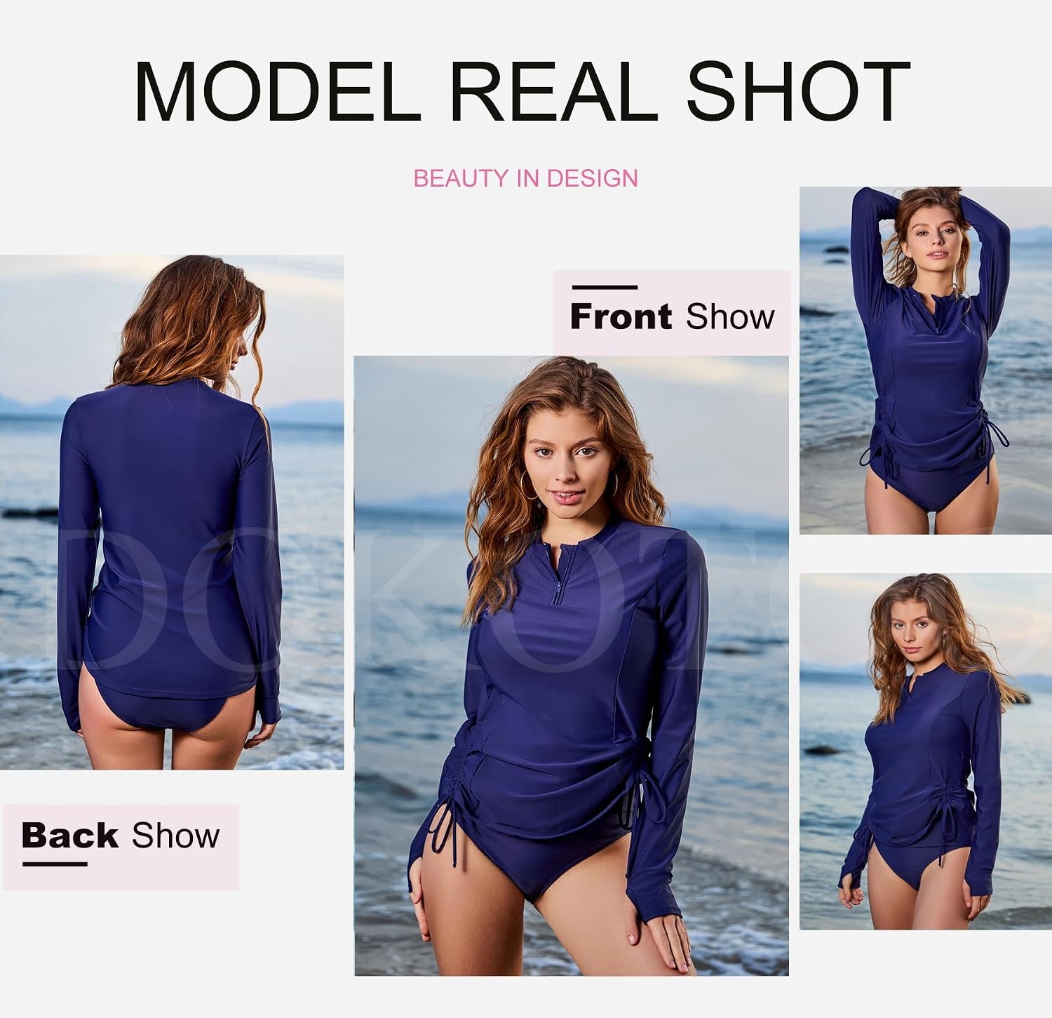 image:imageDokotoo Women Rash Guard Long Sleeve Swim Shirts UPF 50 Sun Protection Swimsuit Top Bathing Suit No BottomNavy Blue
