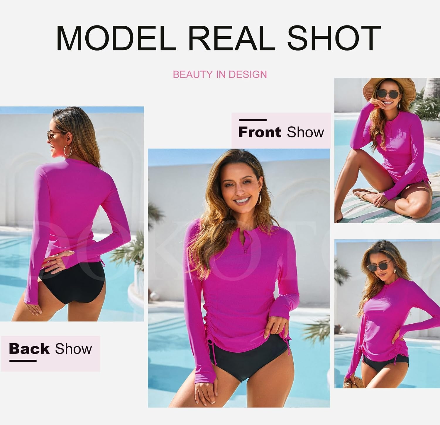 image:imageDokotoo Women Rash Guard Long Sleeve Swim Shirts UPF 50 Sun Protection Swimsuit Top Bathing Suit No BottomRose Red