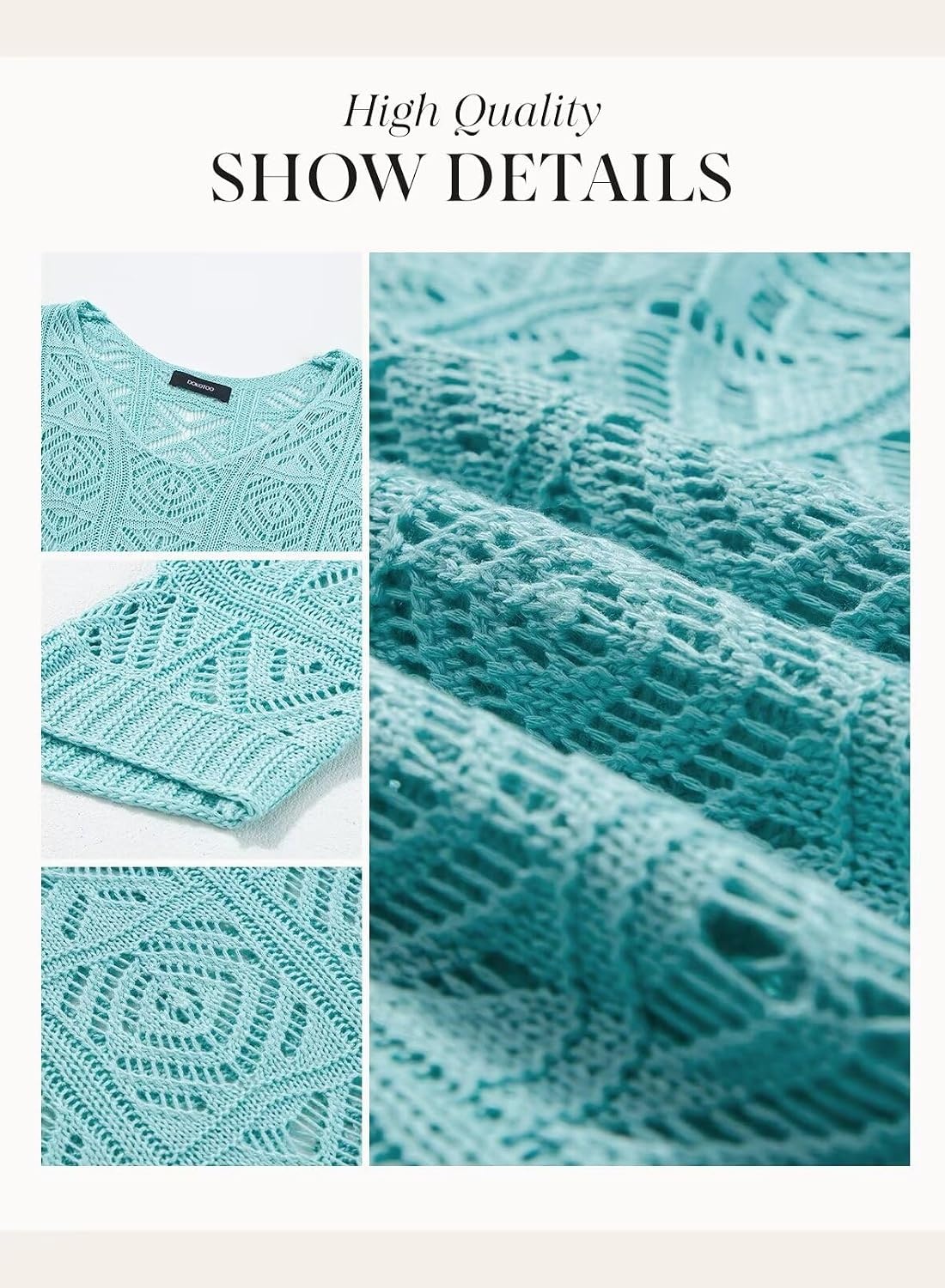 image:imageDokotoo Womens 2026 Spring Summer Crochet Hollow Out 34 Sleeve Pullover Sweater Off Shoulder TShirtsLight Blue