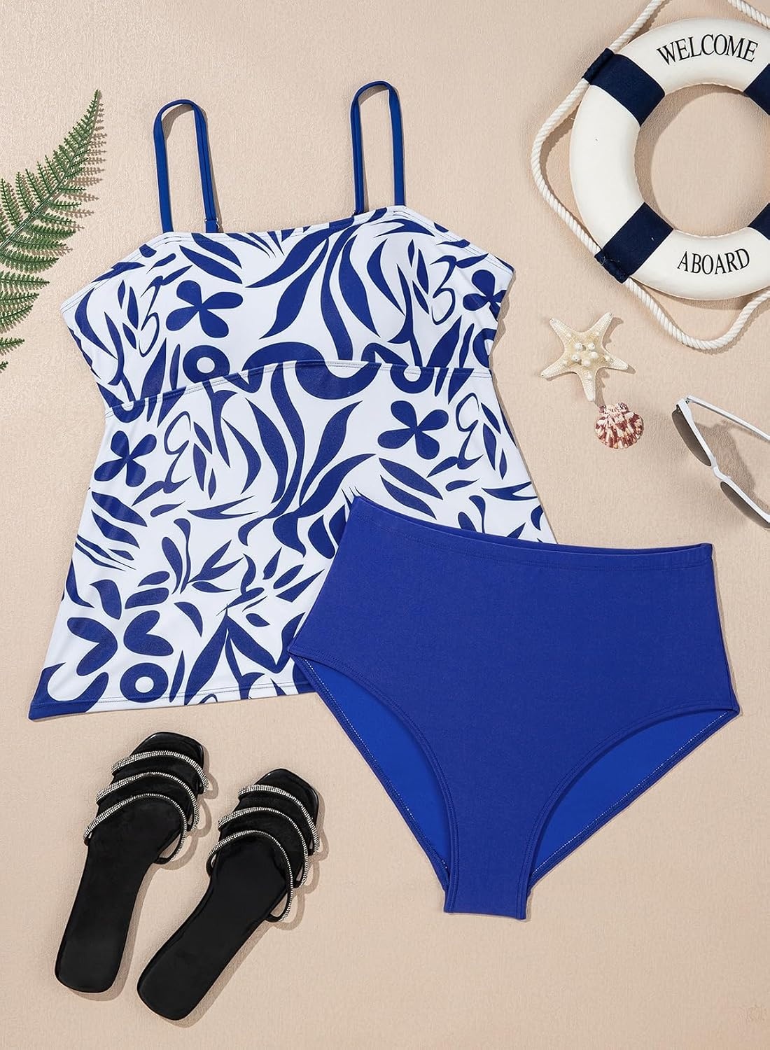 image:imageDokotoo Womens Boho Floral Tankini Set 2 Piece Swimsuits 2026 BeachwearBlue