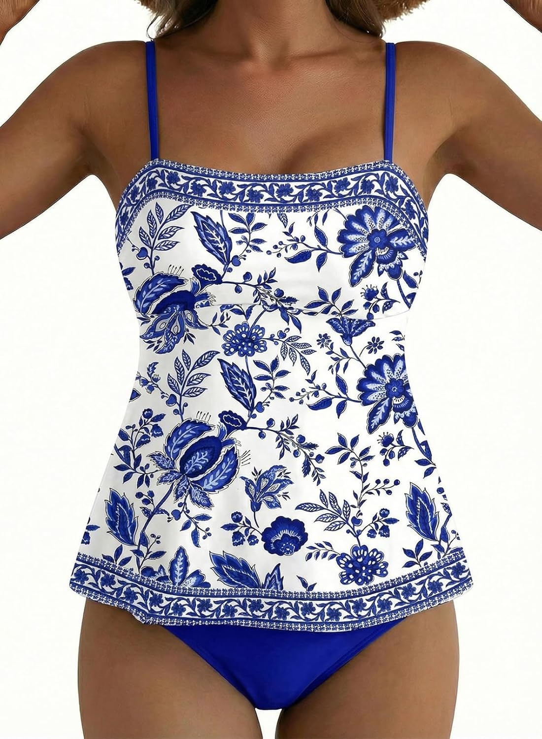 image:imageDokotoo Womens Boho Floral Tankini Set 2 Piece Swimsuits 2026 BeachwearBluewhite Porcelain