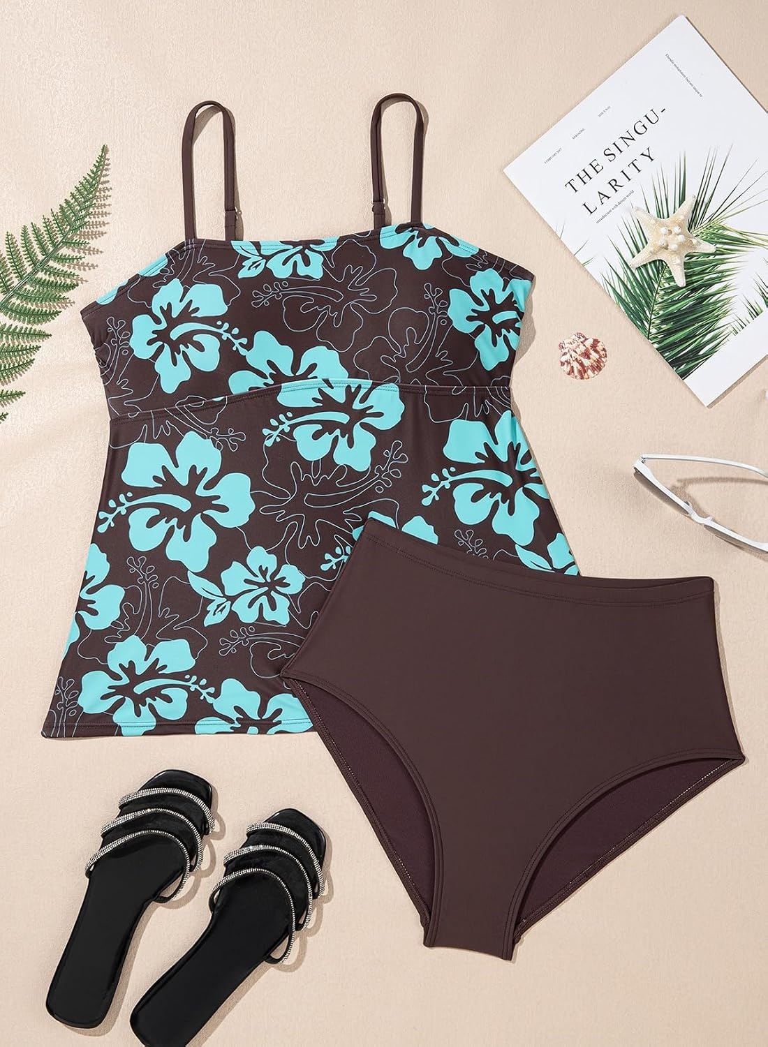 image:imageDokotoo Womens Boho Floral Tankini Set 2 Piece Swimsuits 2026 BeachwearBrown