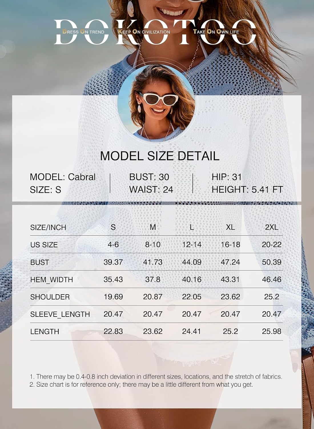 image:imageDokotoo Womens Fashion 2026 Summer Crochet Hollow Out Long Sleeve Sweaters Casual Crewneck Pullover Shirt Beach CoverupApricot