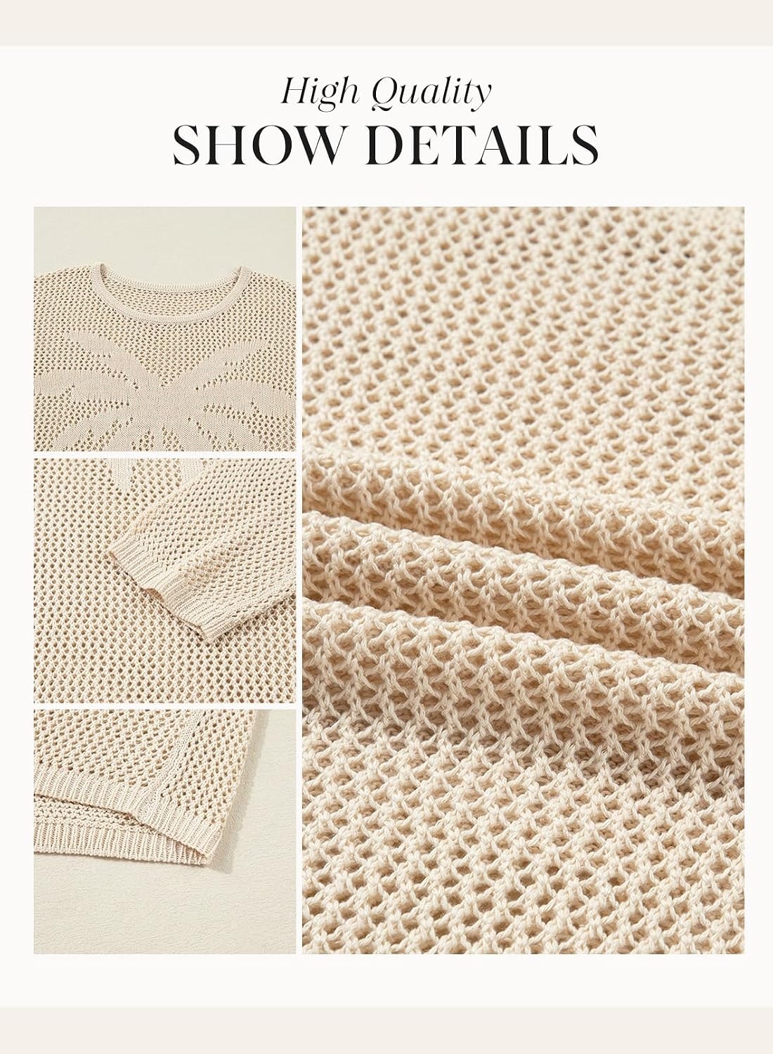 image:imageDokotoo Womens Fashion 2026 Summer Crochet Hollow Out Long Sleeve Sweaters Casual Crewneck Pullover Shirt Beach CoverupApricot