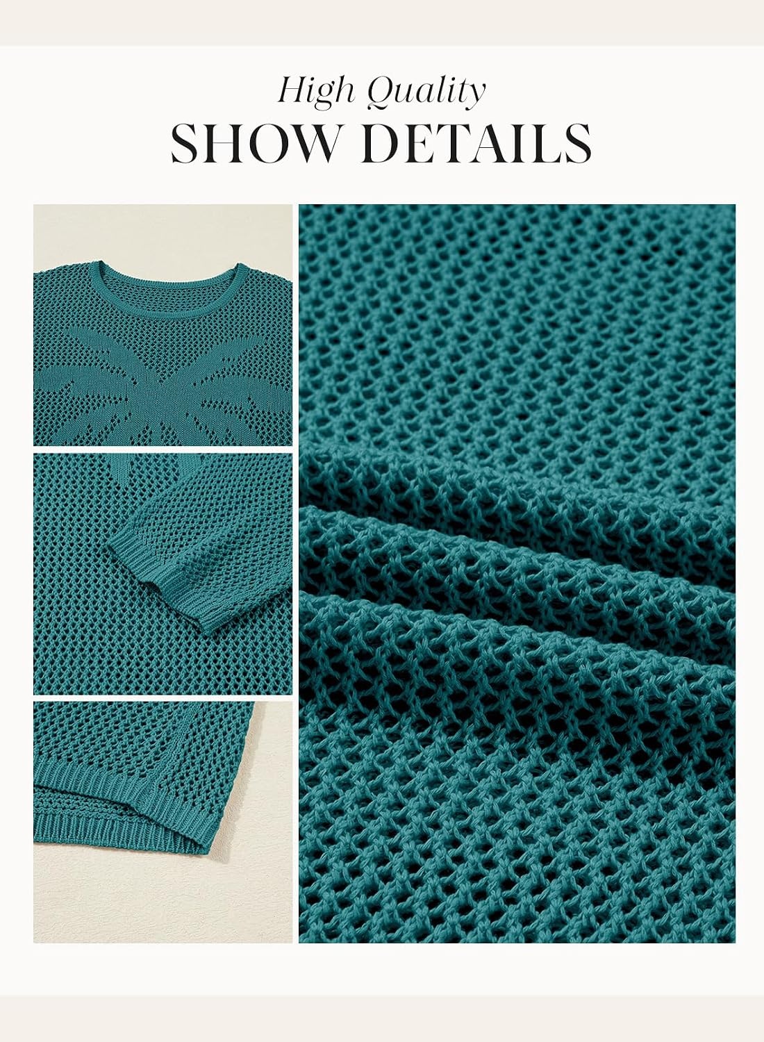 image:imageDokotoo Womens Fashion 2026 Summer Crochet Hollow Out Long Sleeve Sweaters Casual Crewneck Pullover Shirt Beach CoverupBlue