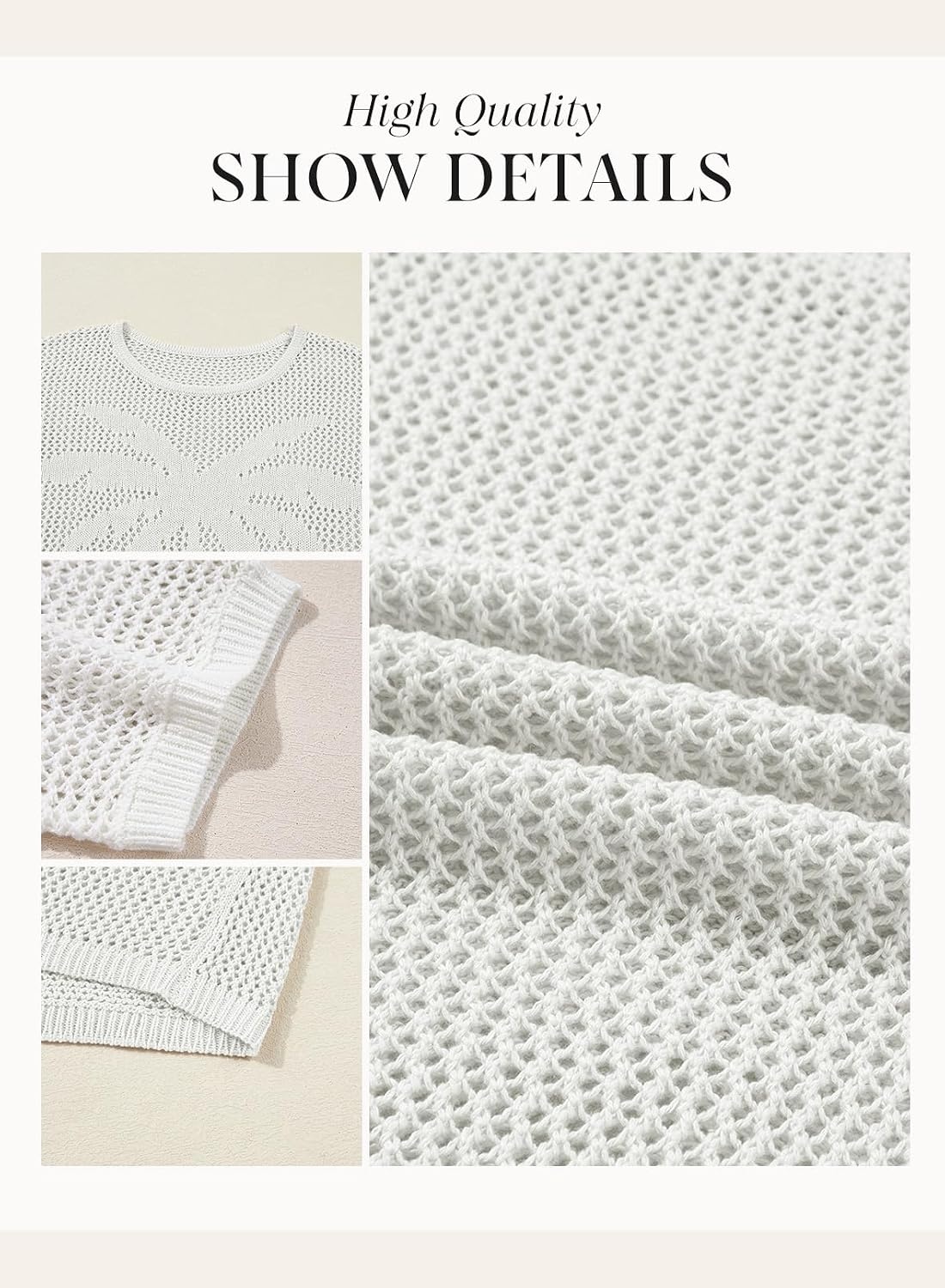 image:imageDokotoo Womens Fashion 2026 Summer Crochet Hollow Out Long Sleeve Sweaters Casual Crewneck Pullover Shirt Beach CoverupWhite