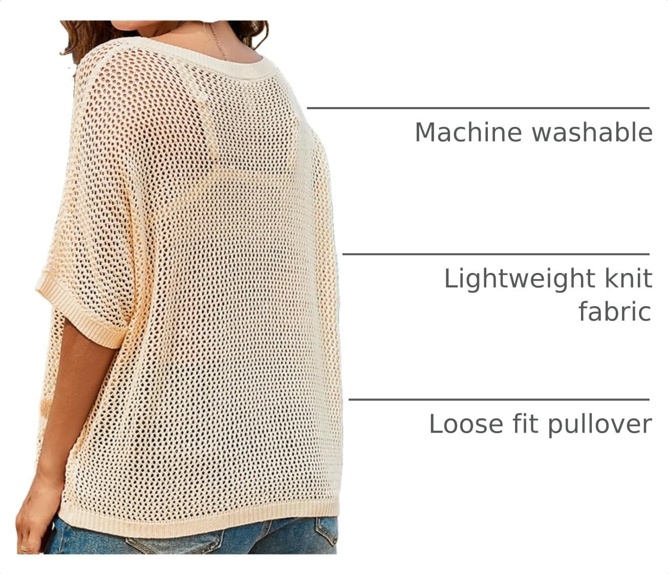 image:imageDokotoo Womens Floral Fashion Summer Tops 2026 Short Sleeve Crochet Sweaters Swimsuit Cover Ups Lightweight Knit PulloverApricot