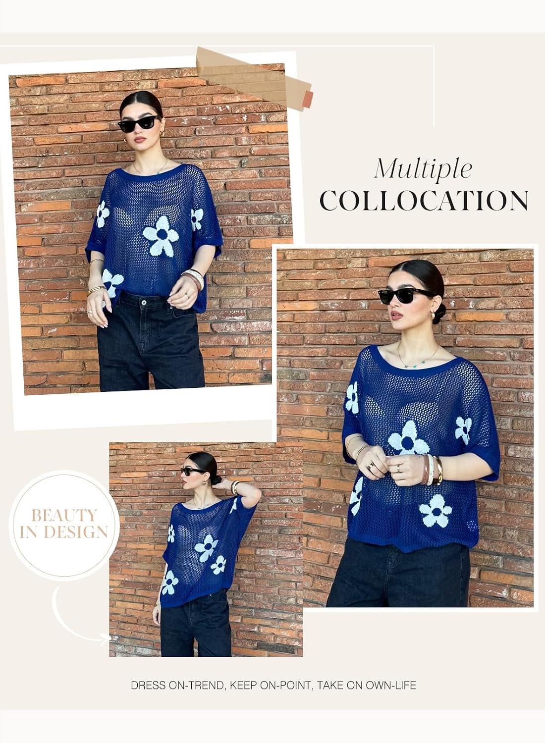 image:imageDokotoo Womens Floral Fashion Summer Tops 2026 Short Sleeve Crochet Sweaters Swimsuit Cover Ups Lightweight Knit PulloverBluing