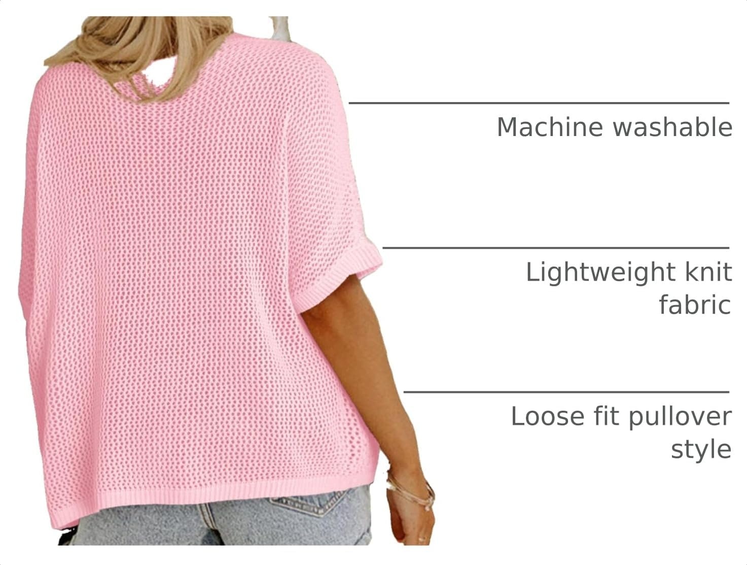 image:imageDokotoo Womens Floral Fashion Summer Tops 2026 Short Sleeve Crochet Sweaters Swimsuit Cover Ups Lightweight Knit PulloverLight Pink