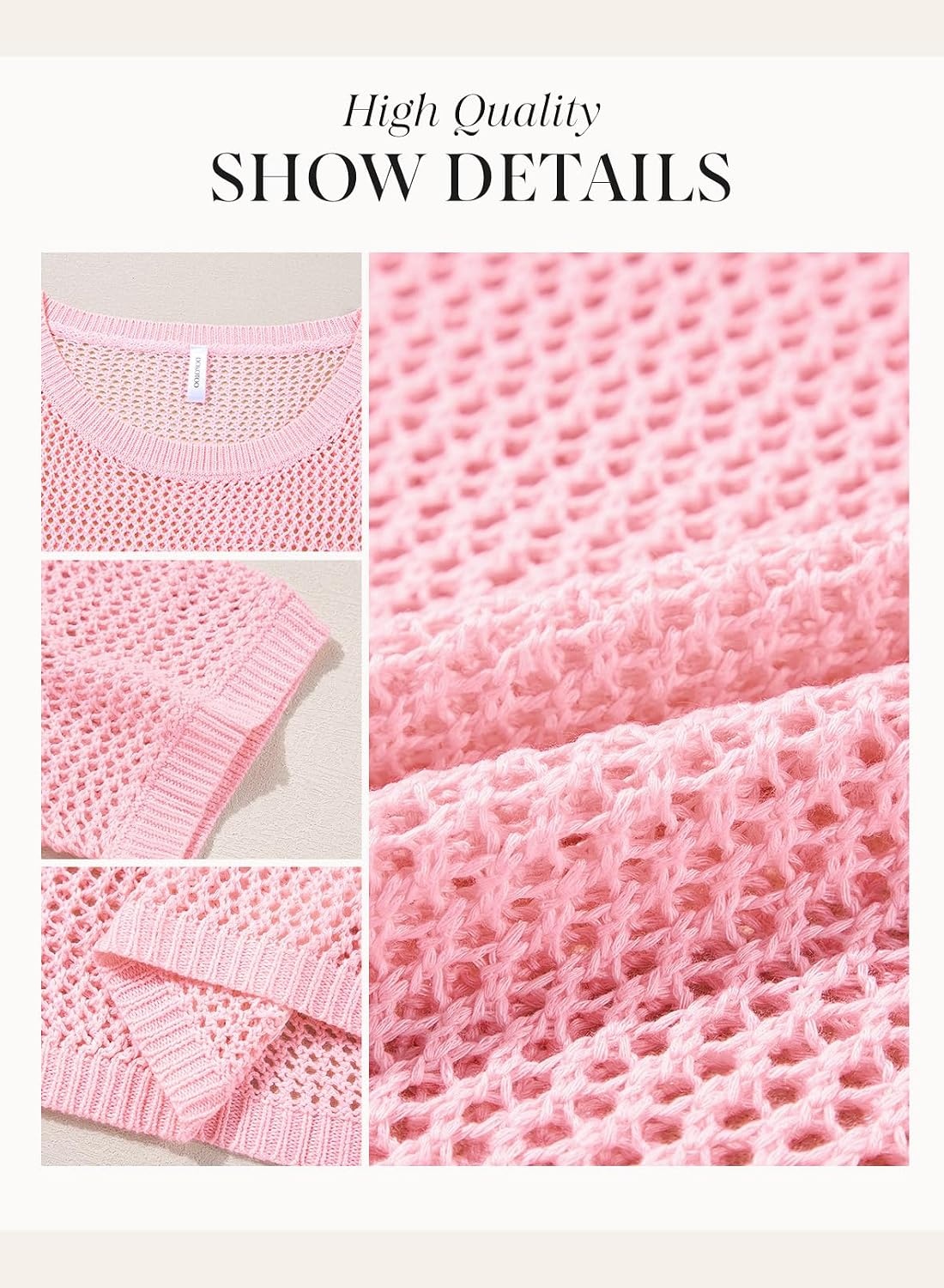 image:imageDokotoo Womens Floral Fashion Summer Tops 2026 Short Sleeve Crochet Sweaters Swimsuit Cover Ups Lightweight Knit PulloverLight Pink