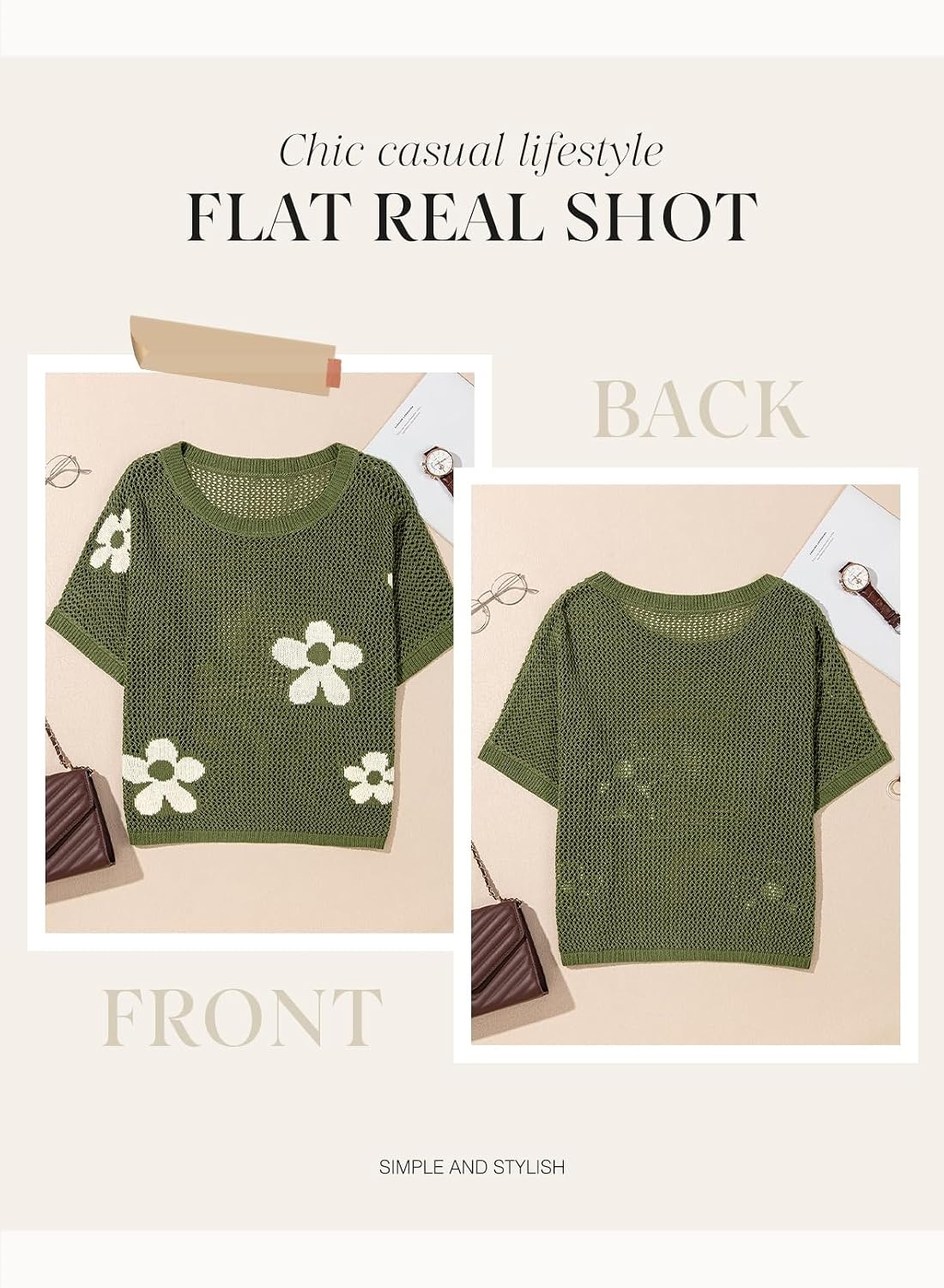 image:imageDokotoo Womens Floral Fashion Summer Tops 2026 Short Sleeve Crochet Sweaters Swimsuit Cover Ups Lightweight Knit PulloverVineyard Green