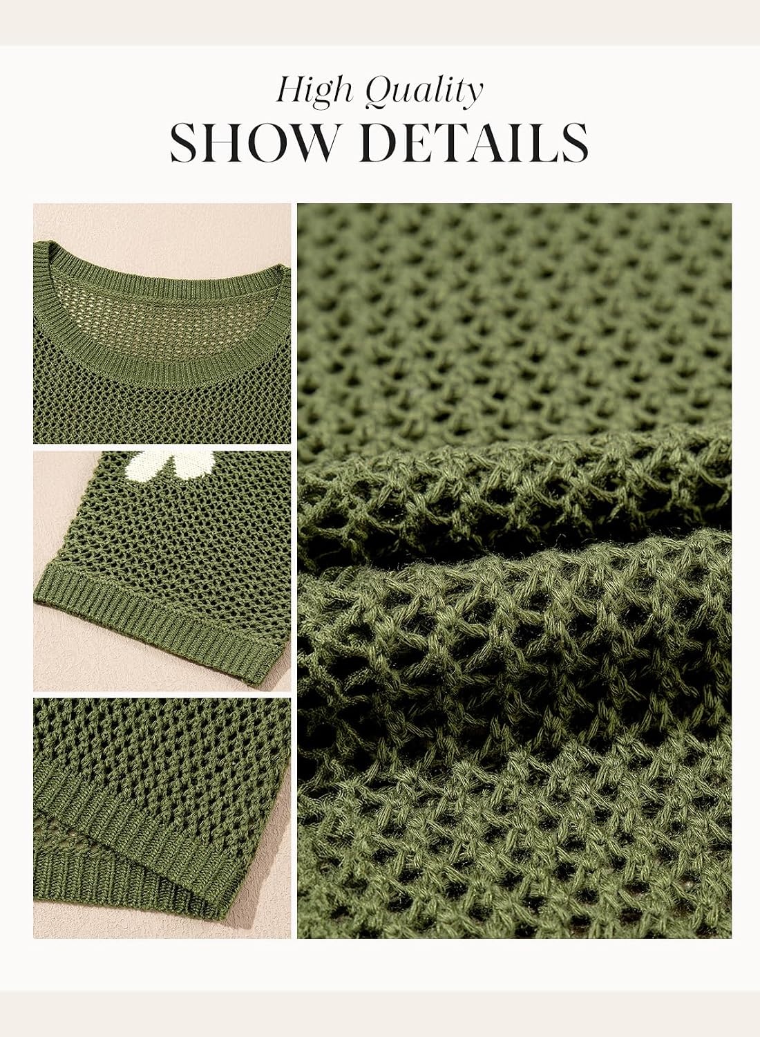 image:imageDokotoo Womens Floral Fashion Summer Tops 2026 Short Sleeve Crochet Sweaters Swimsuit Cover Ups Lightweight Knit PulloverVineyard Green