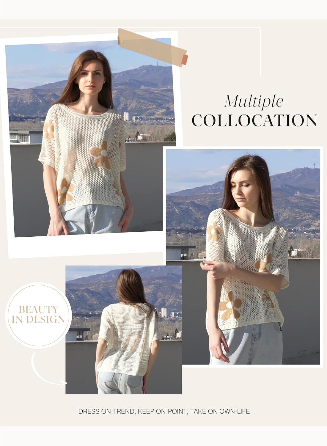 image:imageDokotoo Womens Floral Fashion Summer Tops 2026 Short Sleeve Crochet Sweaters Swimsuit Cover Ups Lightweight Knit PulloverWhite
