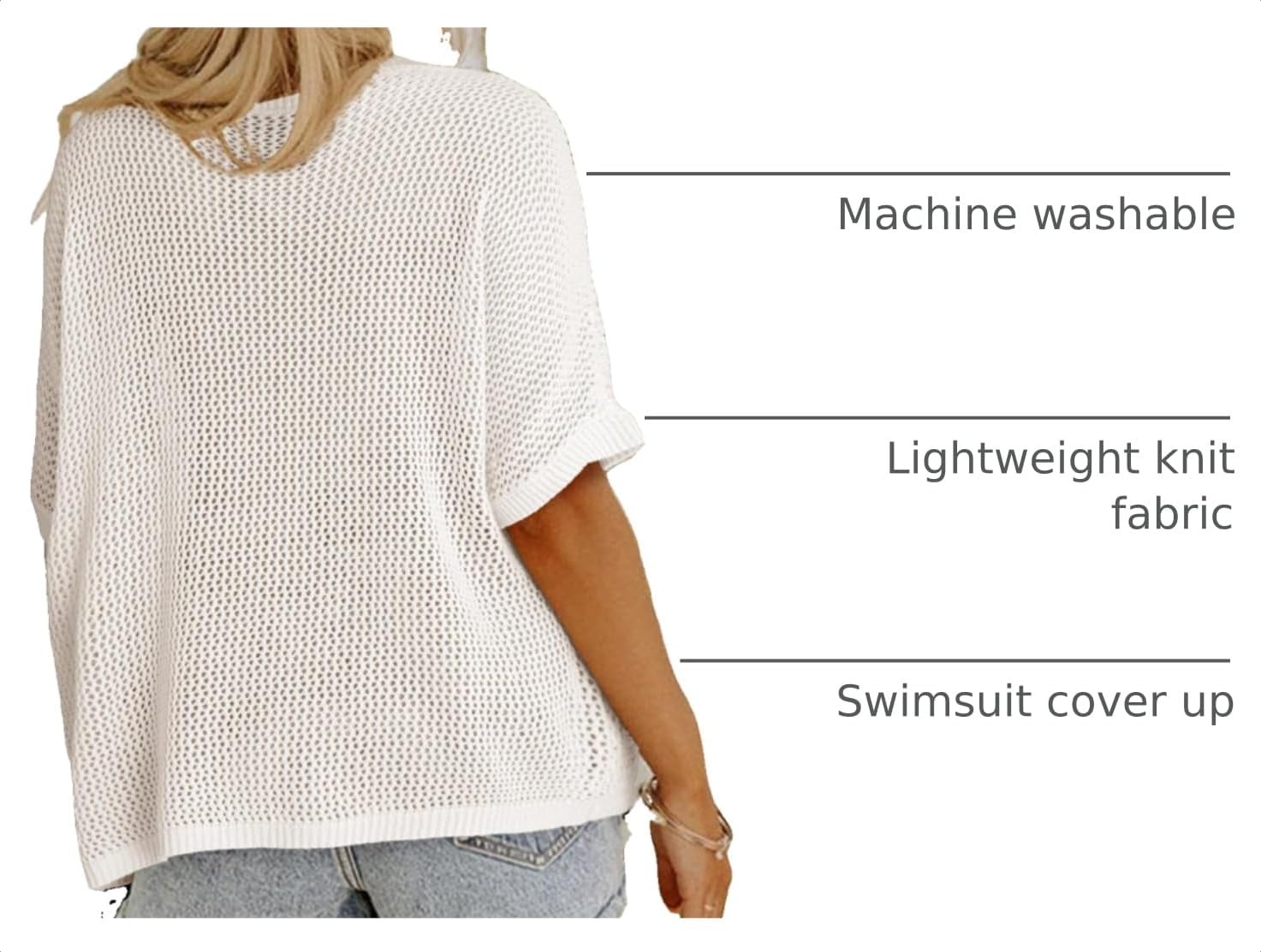 image:imageDokotoo Womens Floral Fashion Summer Tops 2026 Short Sleeve Crochet Sweaters Swimsuit Cover Ups Lightweight Knit PulloverWhite