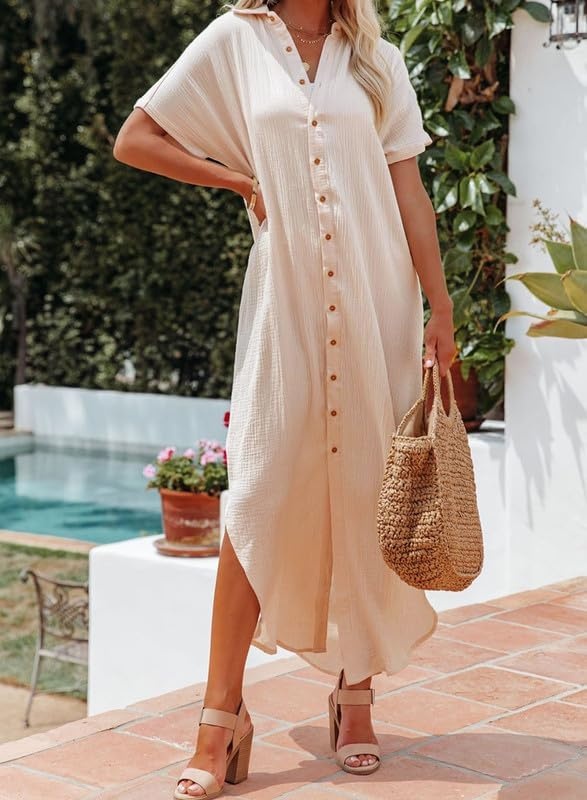 image:imageDokotoo Womens Long Cardigans Swimsuit Cover Ups Summer Beach DressApricot