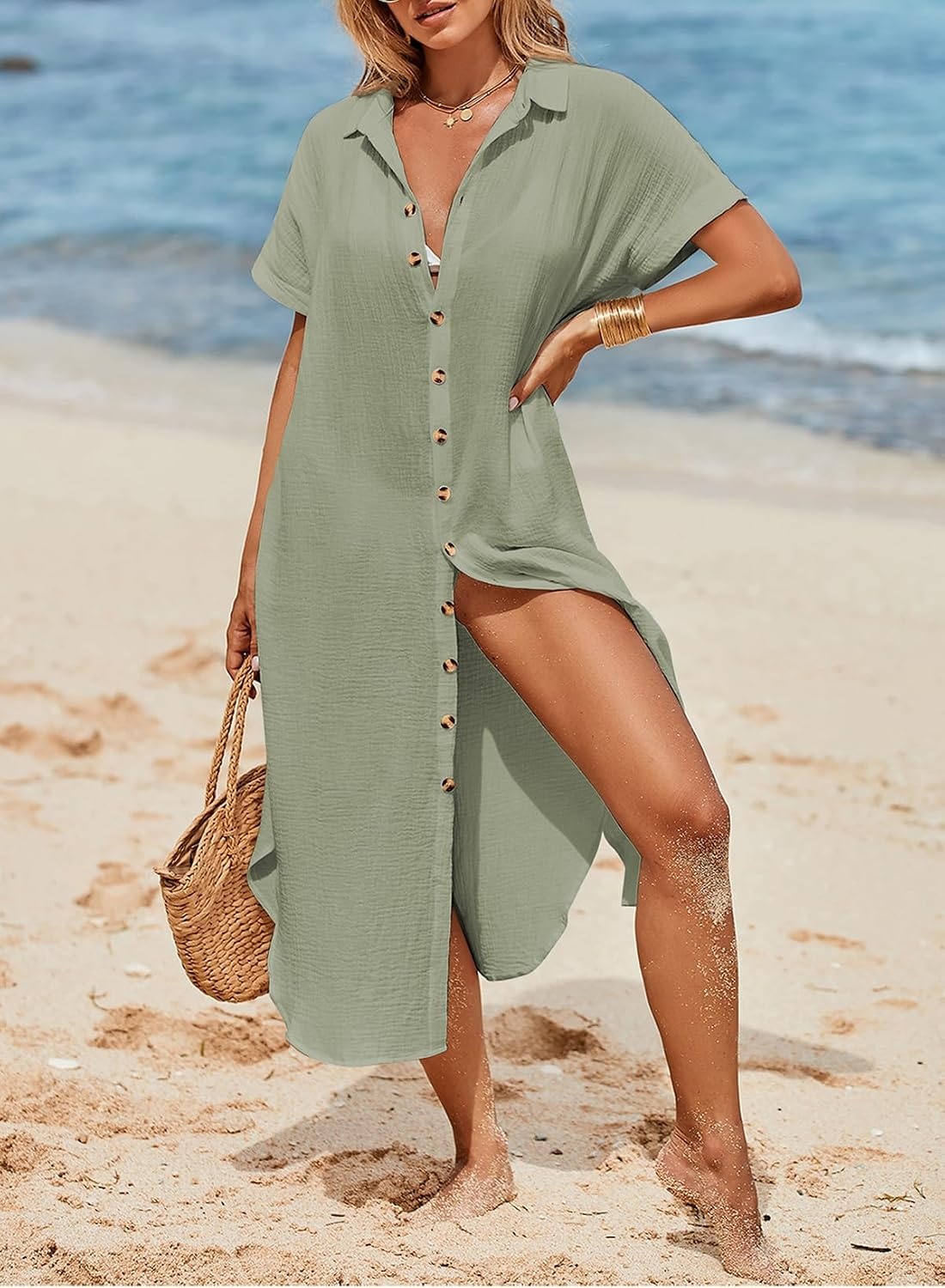 image:imageDokotoo Womens Long Cardigans Swimsuit Cover Ups Summer Beach DressGreen 02