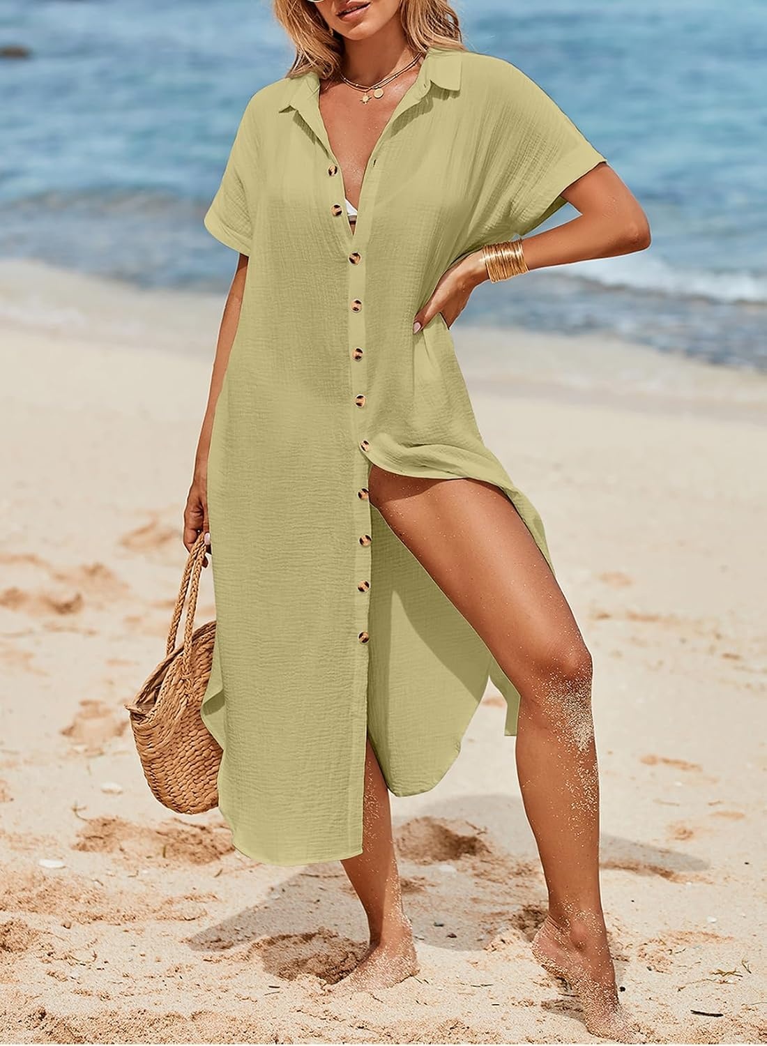 image:imageDokotoo Womens Long Cardigans Swimsuit Cover Ups Summer Beach DressPear Green