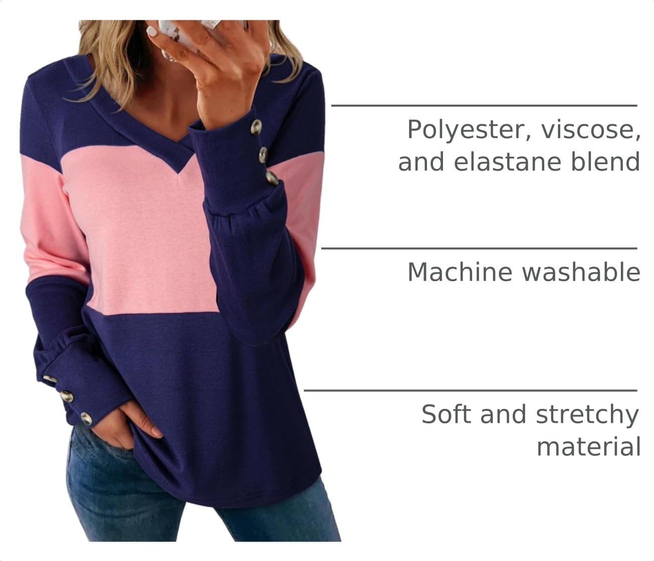 image:imageDokotoo Womens Long Sleeve Tops V Neck Color Block Pullover Casual SweaterBlue Stripe