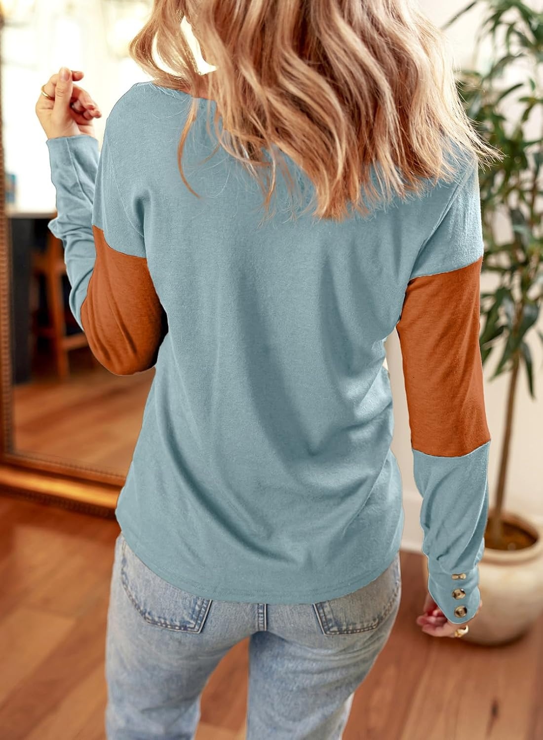 image:imageDokotoo Womens Long Sleeve Tops V Neck Color Block Pullover Casual SweaterCanton