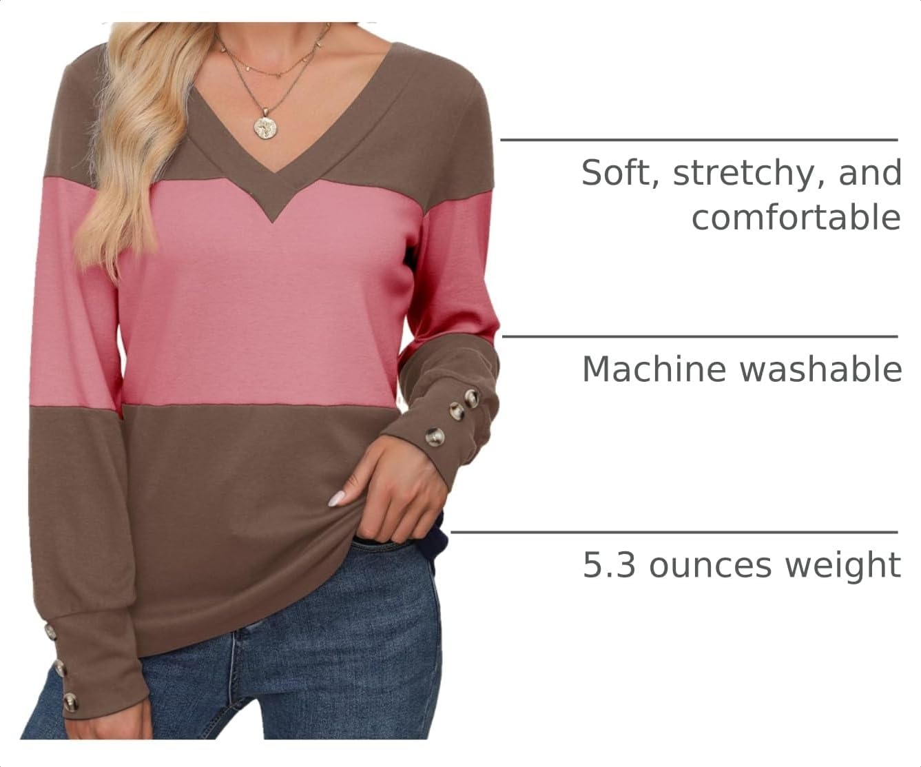 image:imageDokotoo Womens Long Sleeve Tops V Neck Color Block Pullover Casual SweaterDesert Palm