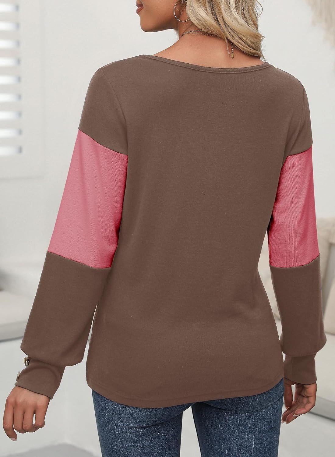 image:imageDokotoo Womens Long Sleeve Tops V Neck Color Block Pullover Casual SweaterDesert Palm