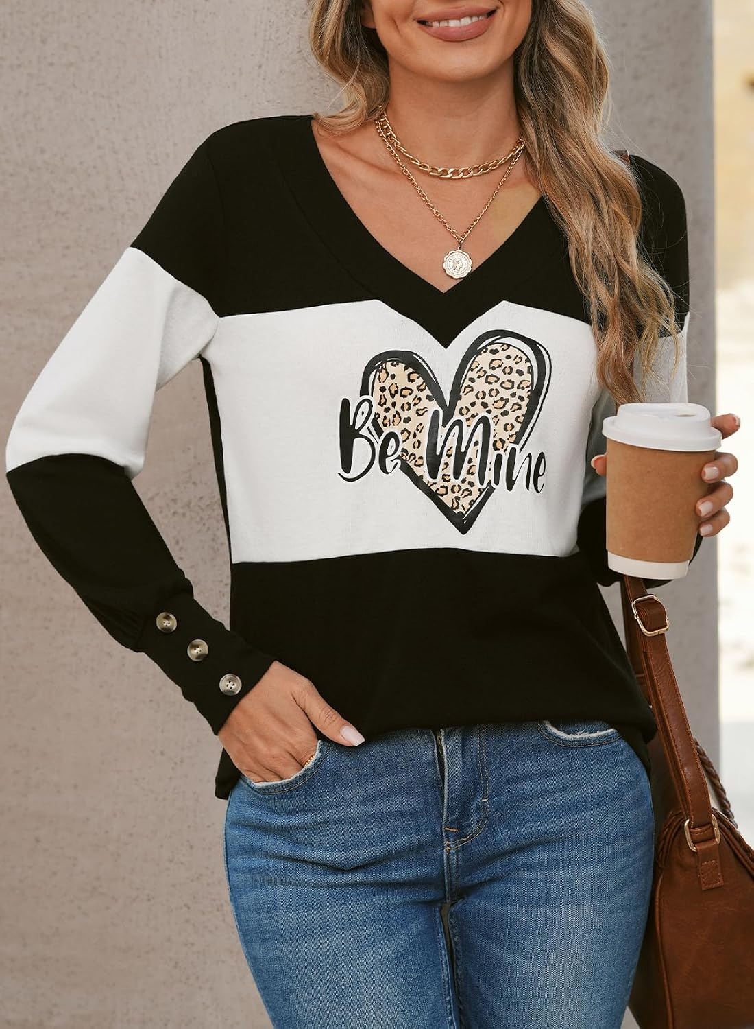 image:imageDokotoo Womens Long Sleeve Tops V Neck Color Block Pullover Casual SweaterV1 Color Black