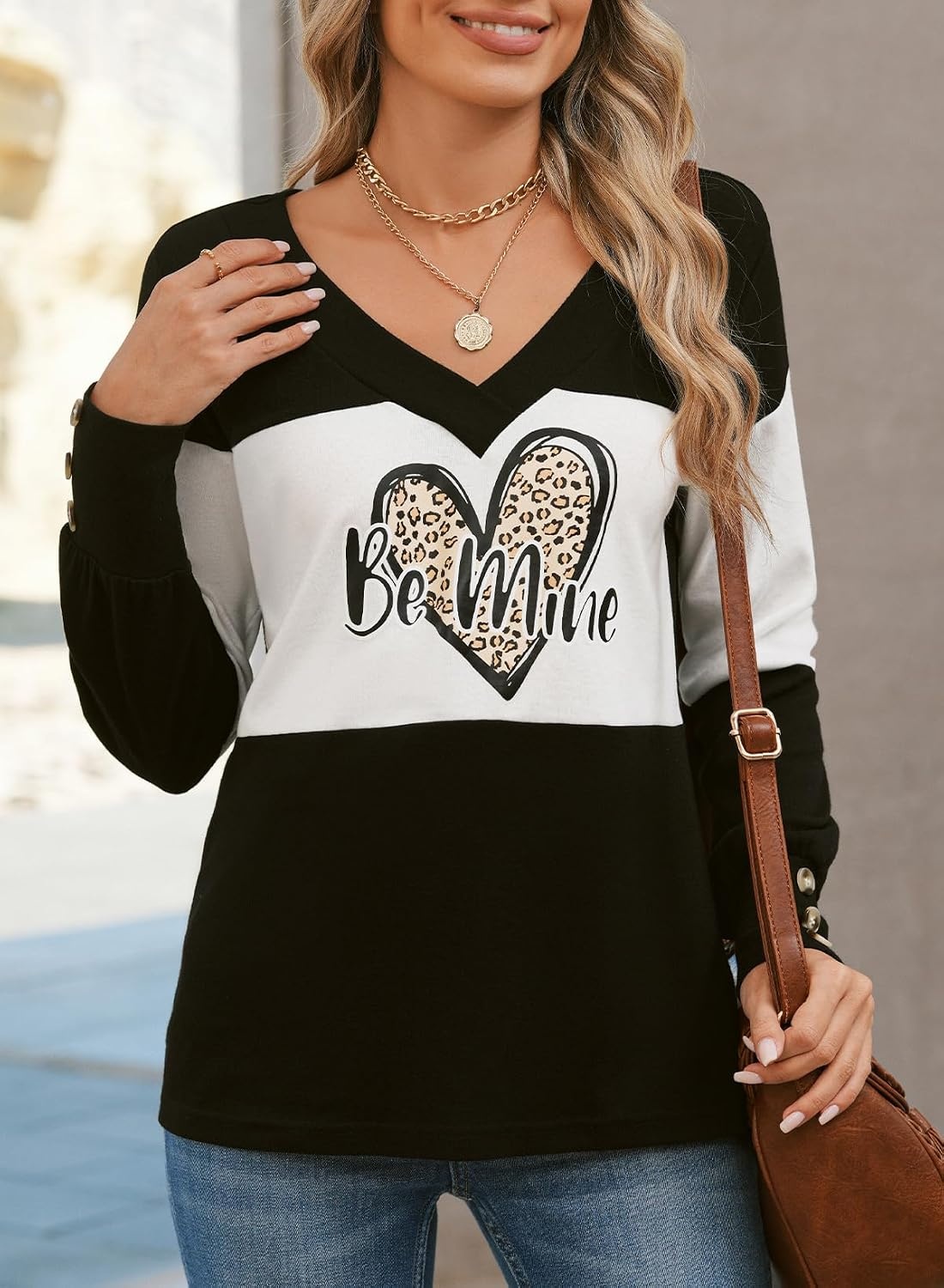 image:imageDokotoo Womens Long Sleeve Tops V Neck Color Block Pullover Casual SweaterV1 Color Black