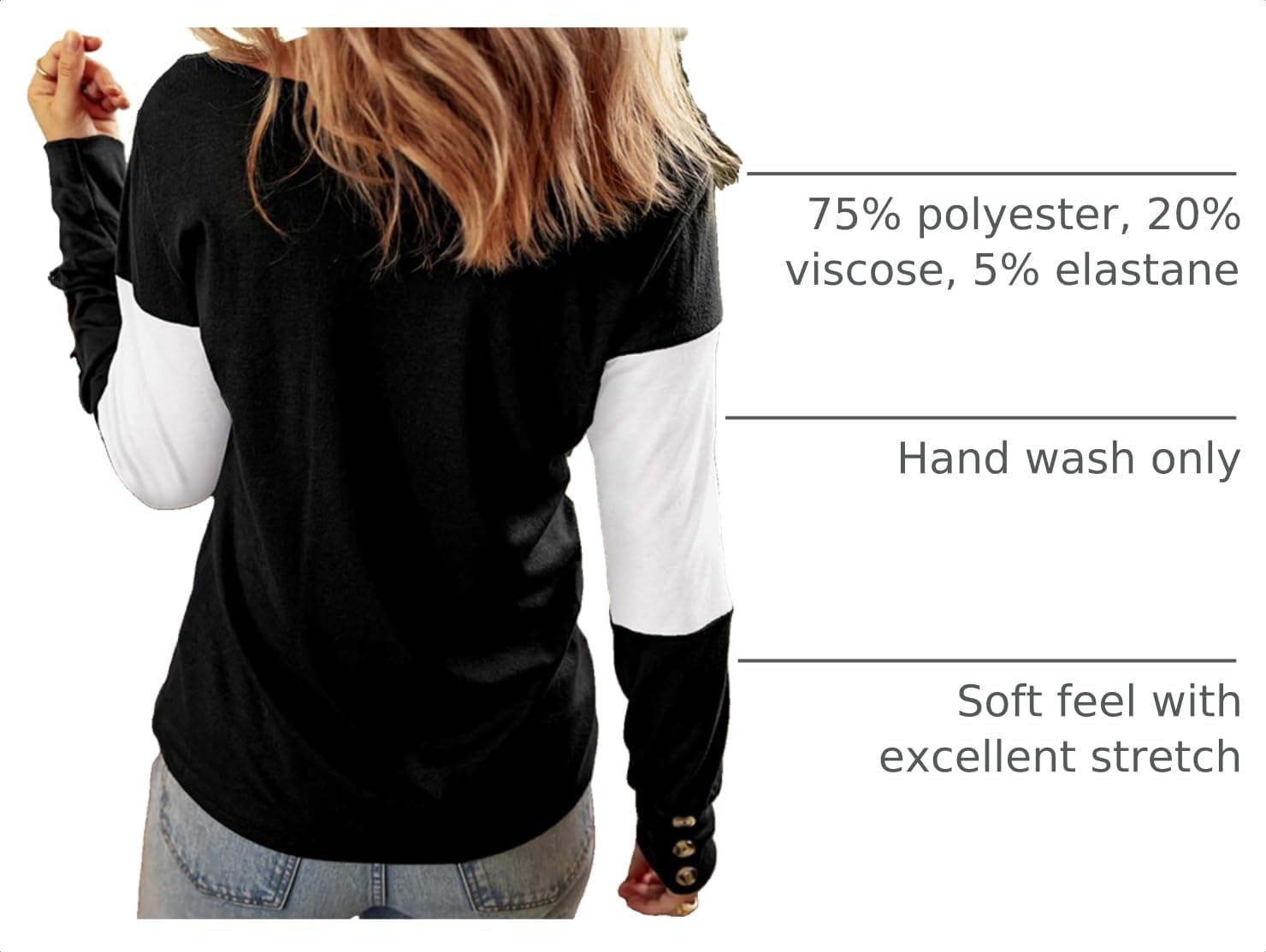 image:imageDokotoo Womens Long Sleeve Tops V Neck Color Block Pullover Casual SweaterV1 Color Black