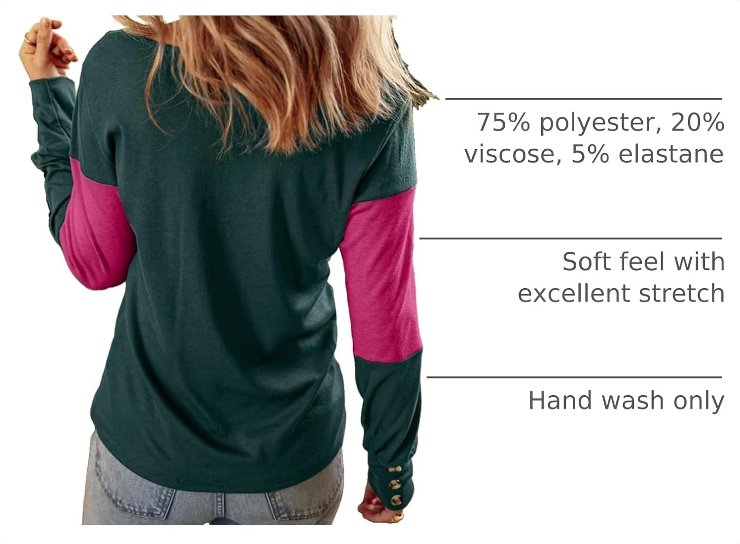 image:imageDokotoo Womens Long Sleeve Tops V Neck Color Block Pullover Casual SweaterV1 Evergreen