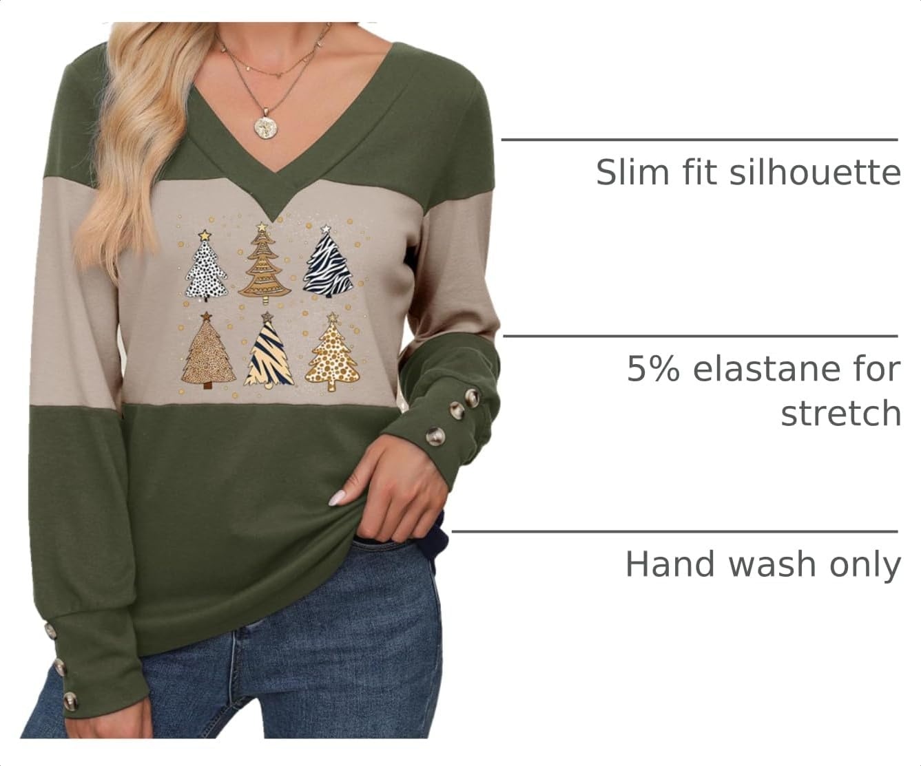 image:imageDokotoo Womens Long Sleeve Tops V Neck Color Block Pullover Casual SweaterX1 Vineyard Green