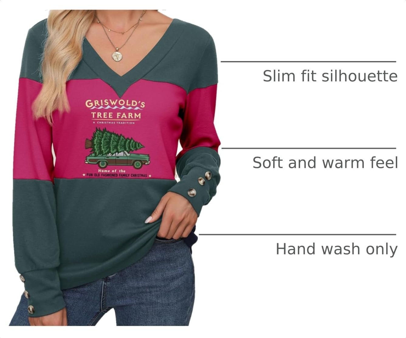 image:imageDokotoo Womens Long Sleeve Tops V Neck Color Block Pullover Casual SweaterX2 Evergreen