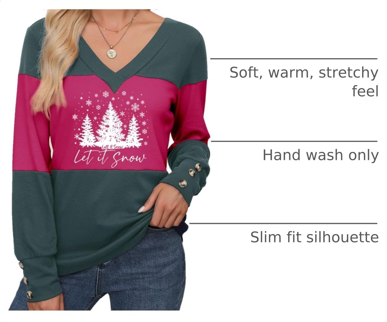 image:imageDokotoo Womens Long Sleeve Tops V Neck Color Block Pullover Casual SweaterX3 Evergreen