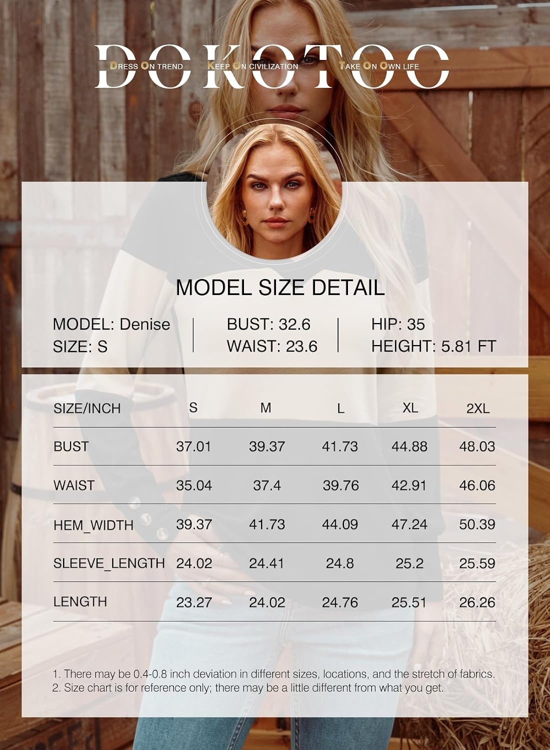 image:imageDokotoo Womens Long Sleeve Tops V Neck Color Block Pullover Casual SweaterX3 Evergreen