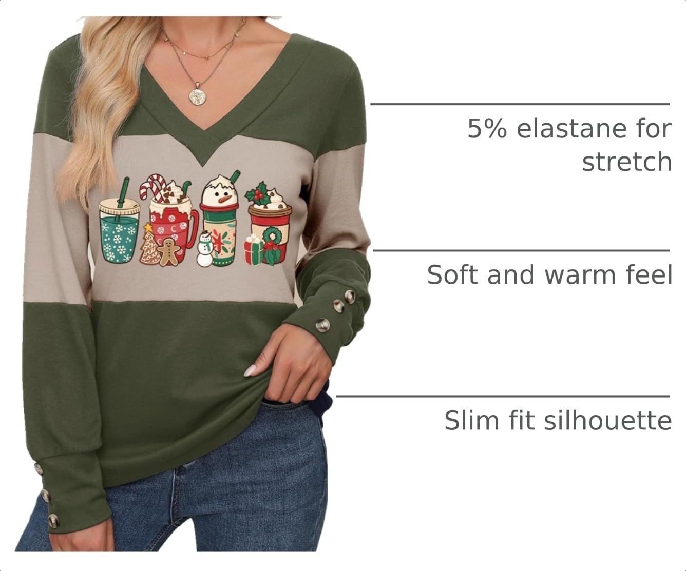 image:imageDokotoo Womens Long Sleeve Tops V Neck Color Block Pullover Casual SweaterX3 Vineyard Green