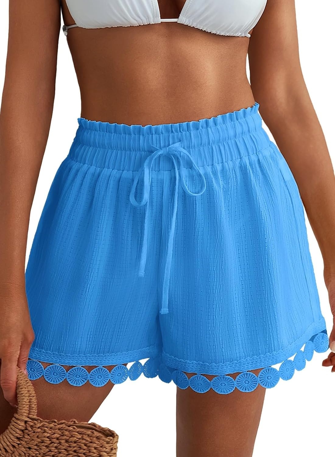 image:imageDokotoo Womens Shorts Summer Elastic Waist Wide Leg Lace Beach Cover UpsSky Blue