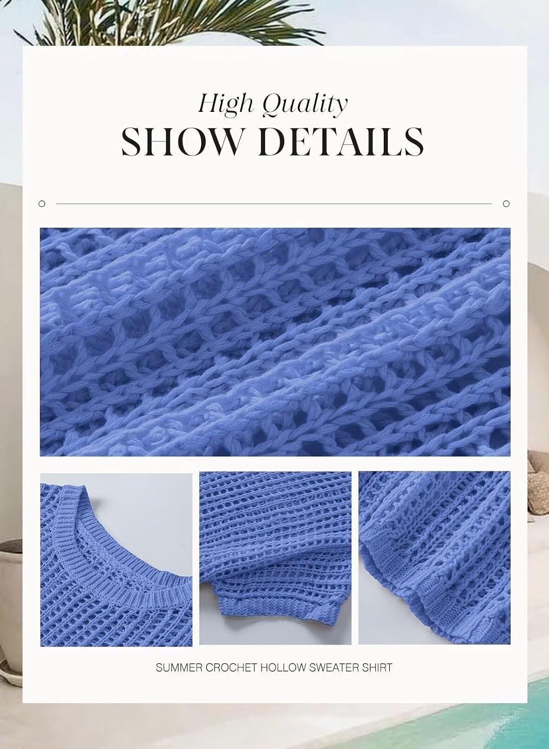 image:imageDokotoo Womens Summer Scoop Neck Short Sleeve Sweater Casual Crochet Hollow Out Knit Tops Pullover Shirts Beach CoverupAshleigh Blue