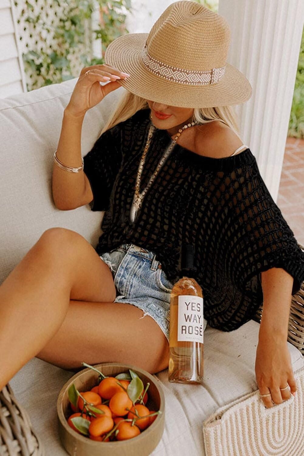 image:imageDokotoo Womens Summer Scoop Neck Short Sleeve Sweater Casual Crochet Hollow Out Knit Tops Pullover Shirts Beach CoverupBlack