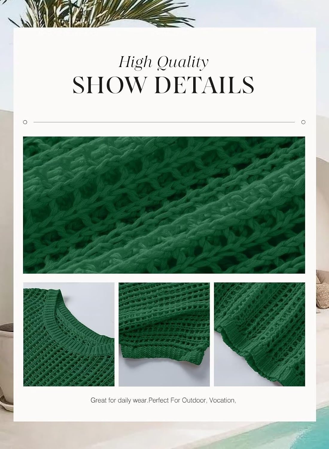 image:imageDokotoo Womens Summer Scoop Neck Short Sleeve Sweater Casual Crochet Hollow Out Knit Tops Pullover Shirts Beach CoverupDark Green