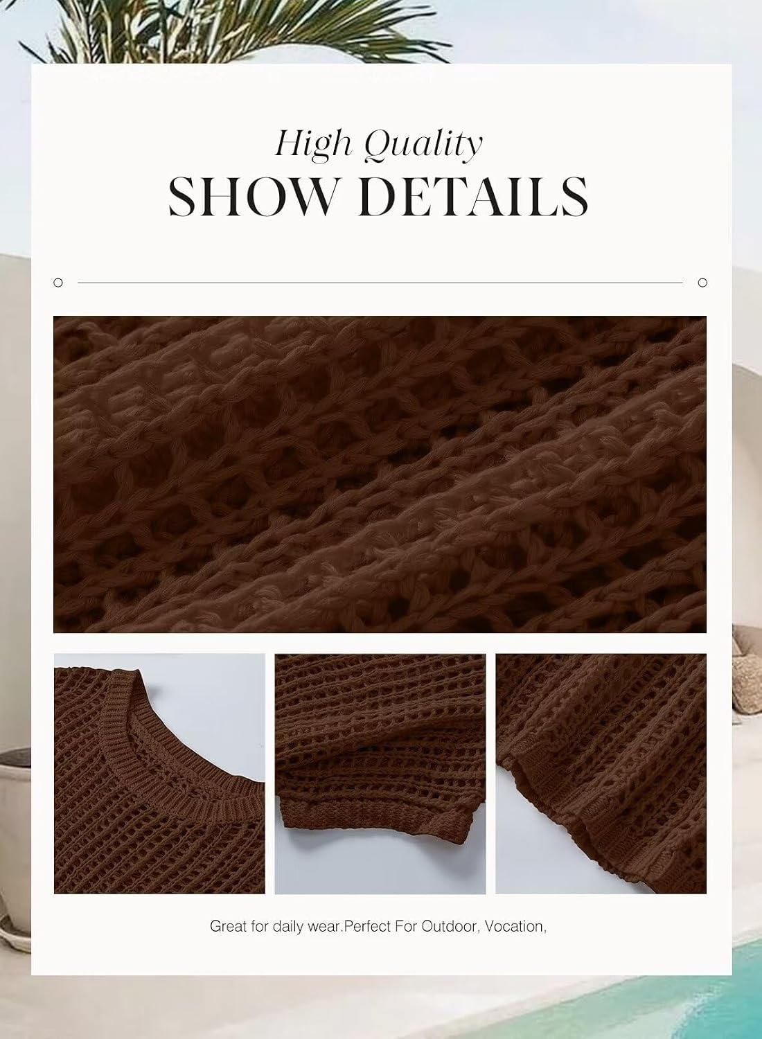 image:imageDokotoo Womens Summer Scoop Neck Short Sleeve Sweater Casual Crochet Hollow Out Knit Tops Pullover Shirts Beach CoverupDesert Palm