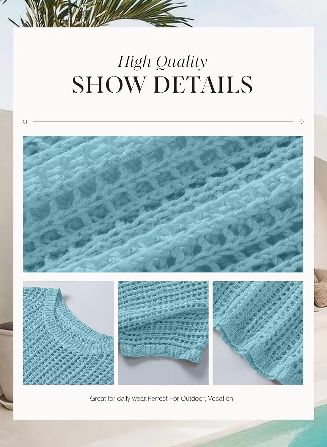 image:imageDokotoo Womens Summer Scoop Neck Short Sleeve Sweater Casual Crochet Hollow Out Knit Tops Pullover Shirts Beach CoverupLight Blue