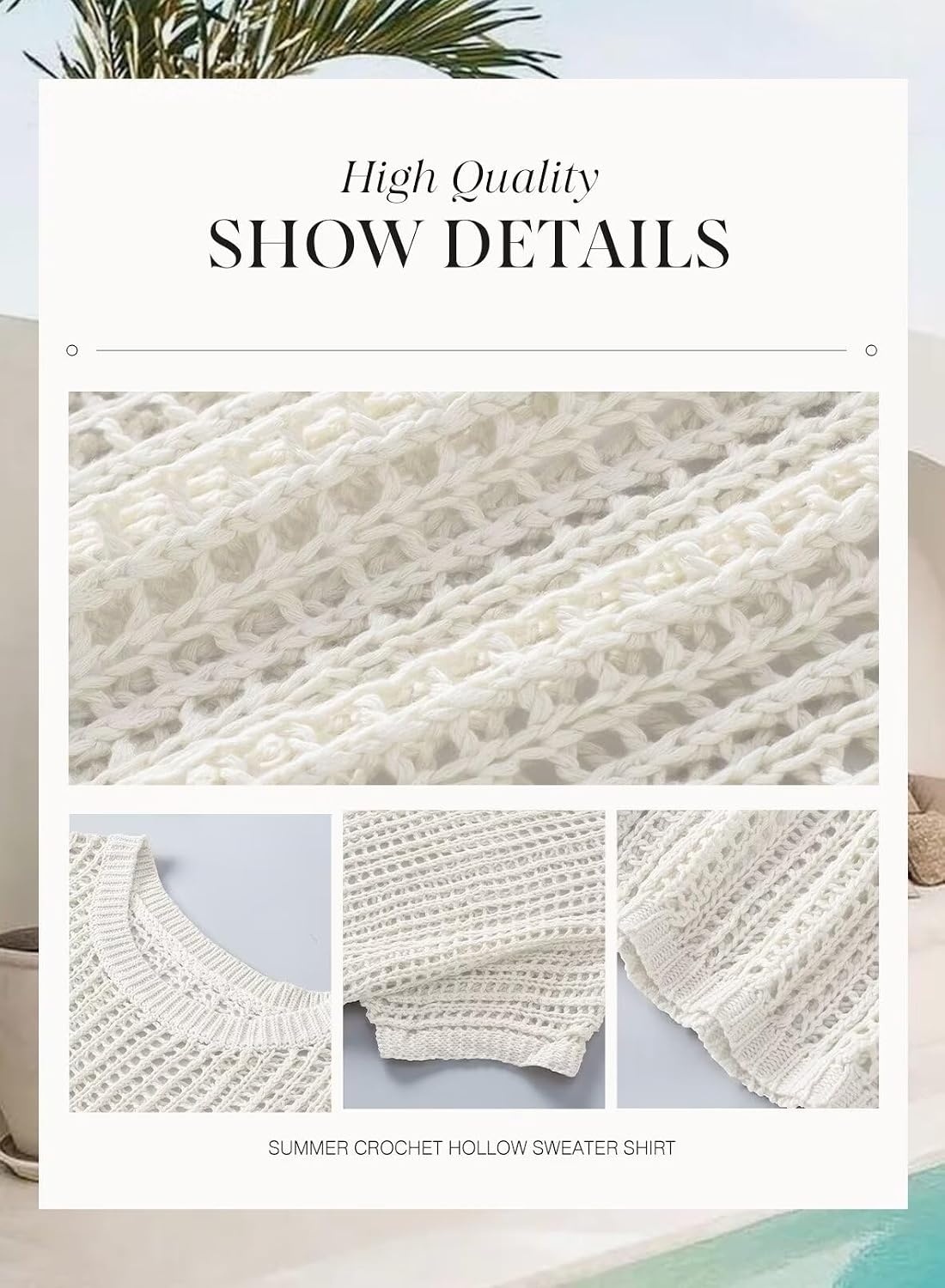 image:imageDokotoo Womens Summer Scoop Neck Short Sleeve Sweater Casual Crochet Hollow Out Knit Tops Pullover Shirts Beach CoverupMilk White