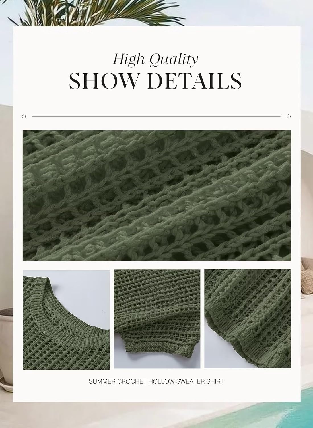 image:imageDokotoo Womens Summer Scoop Neck Short Sleeve Sweater Casual Crochet Hollow Out Knit Tops Pullover Shirts Beach CoverupMist Green